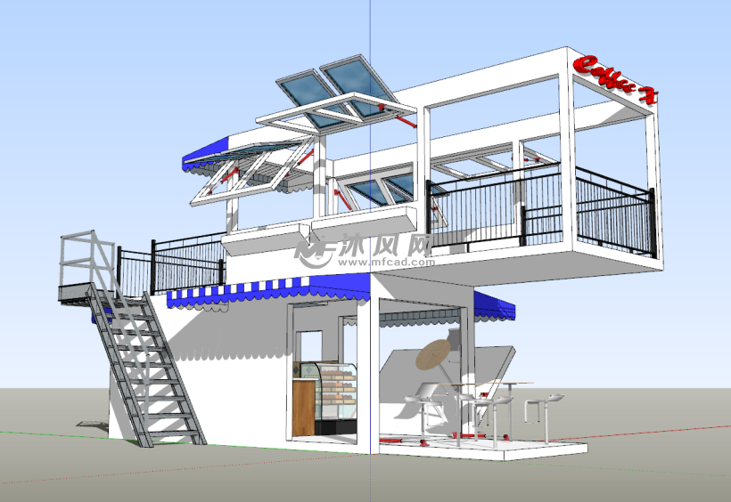 集装箱咖啡屋建筑模型设计 工业美学与休闲空间的融合创新